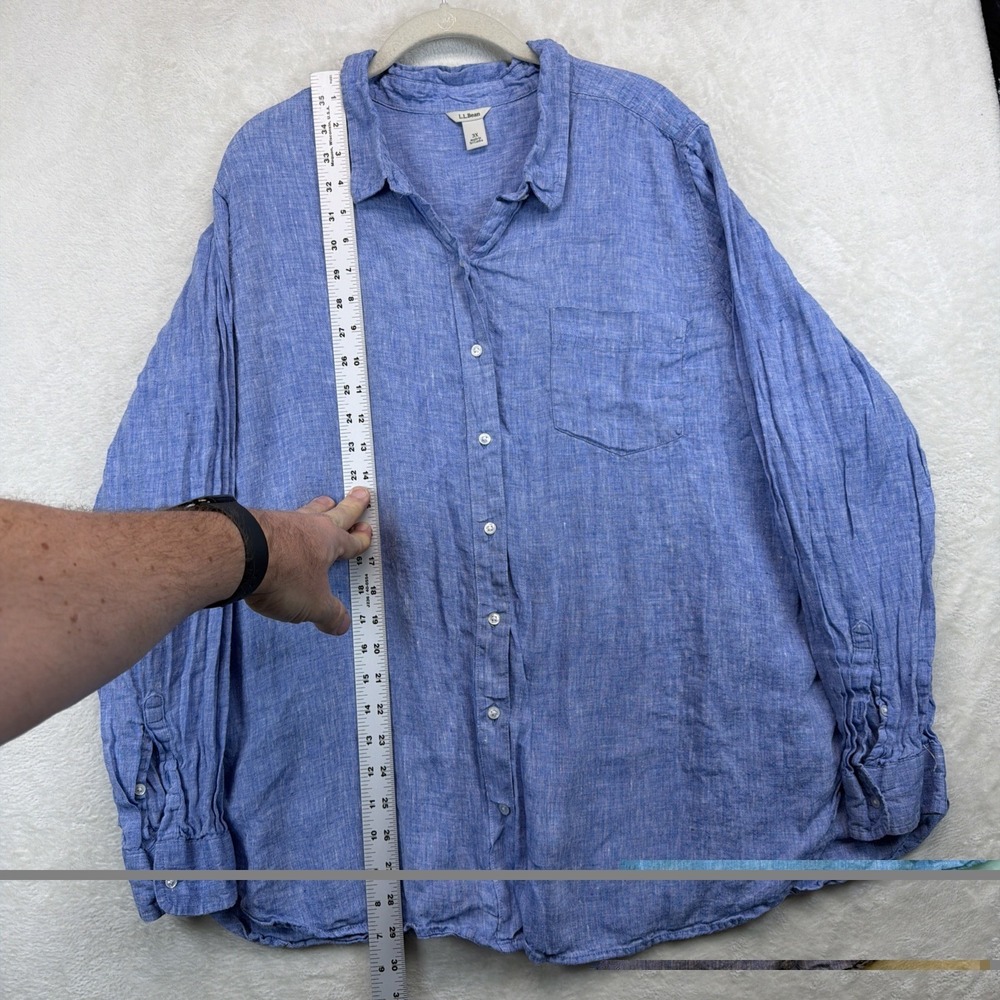 L.L.Bean Linen Shirt Womens 3X Blue Button Front Long Sleeve Beach Coastal - Picture 4 of 9